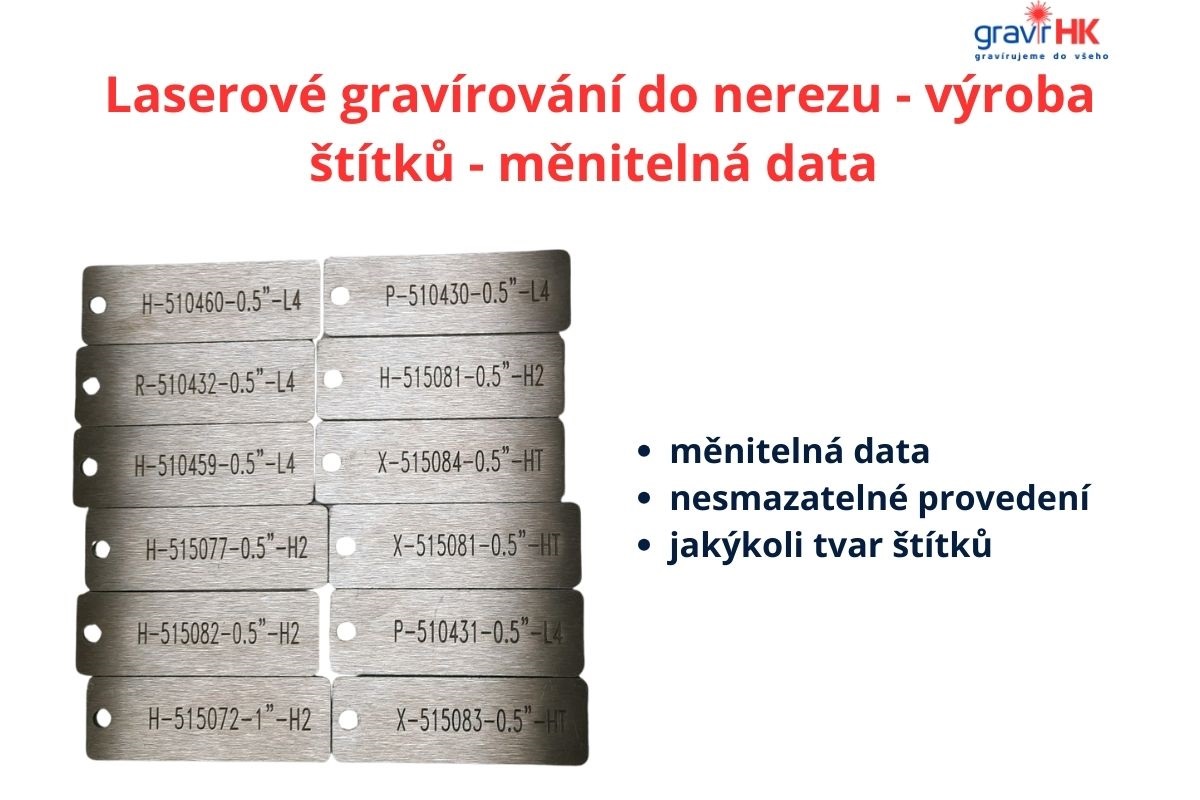 Nerezové štítky s laserovým gravírováním, gravírování do kovu, měnitelná data.